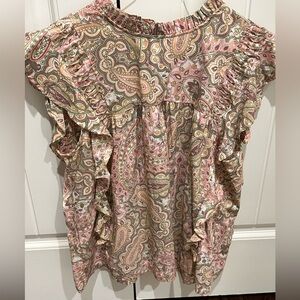 Cupio Paisley Ruffle Blouse in Pink and Cream